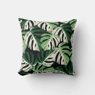 Monstera Leaf Exotic Black Pattern Cushion