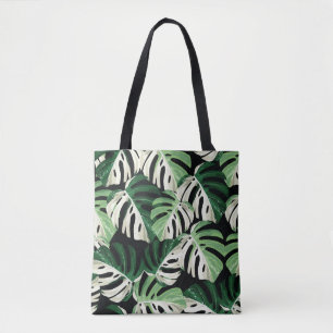 Monstera Leaf Exotic Black Pattern Tote Bag