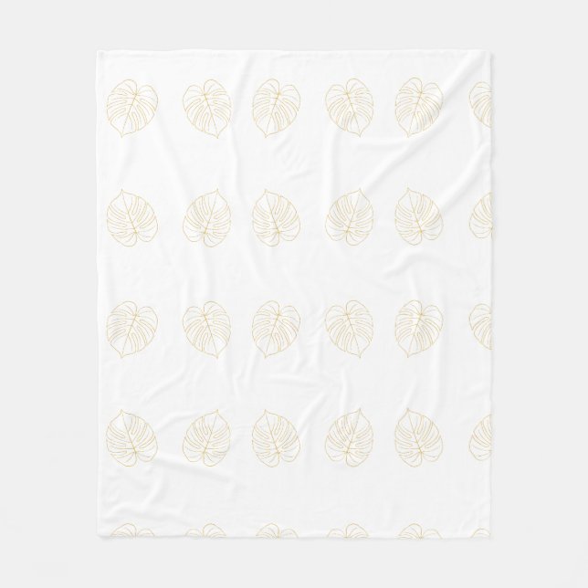 Monstera Leaf Gold Design.  Fleece Blanket (Front)
