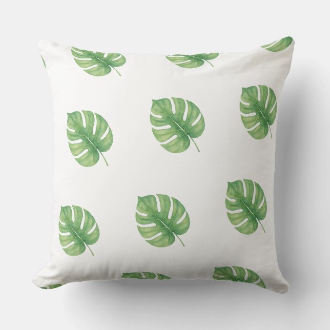 Monstera Leaf Green Design.  Cushion (Front)