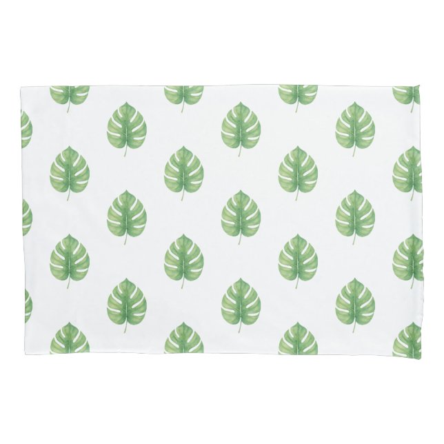 Monstera Leaf Green Design.  Pillowcase (Front)