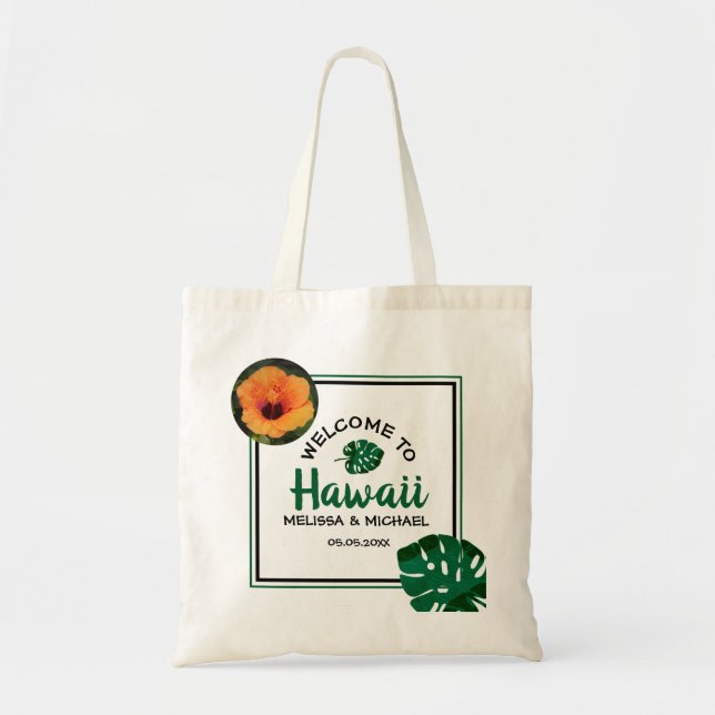 Monstera Leaf Hawaii Destination Wedding Welcome Tote Bag (Front)