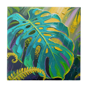 Monstera Leaf Jungle Rain Tile