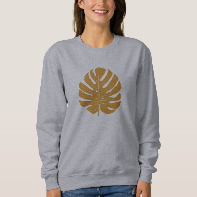 Monstera Leaf Nature Drawing in Mustard Yellow  Sweatshirt (Front)