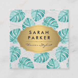 Monstera Leaf Pattern Square Business Card
