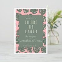 Monstera Leaf Plant Botanical Pink Green Wedding