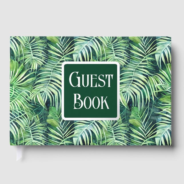 Monstera leaf real foil jungle print pattern guest book (Front)