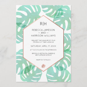 Monstera Leaf & Rose Gold Invitation