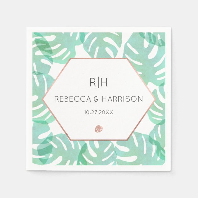 Monstera Leaf & Rose Gold Napkin (Front)