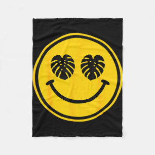 Monstera leaf smile tropical beach summer ocean fleece blanket