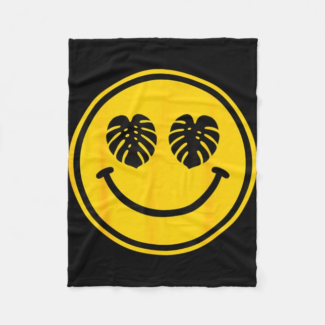 Monstera leaf smile tropical beach summer ocean fleece blanket (Front)