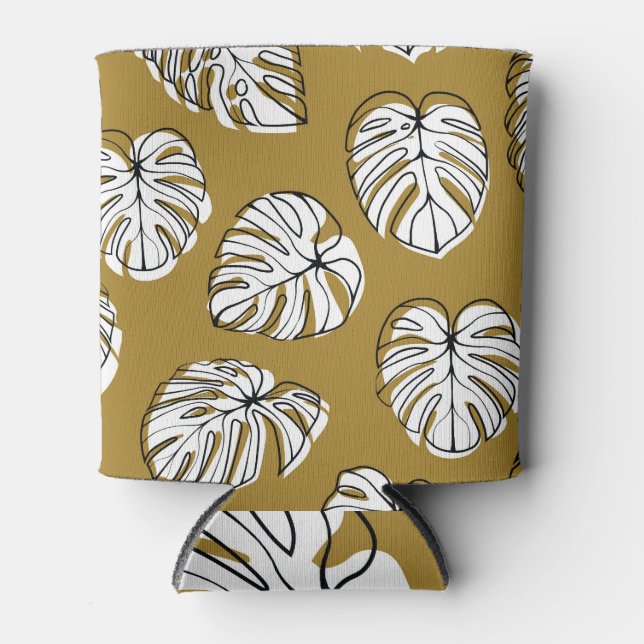Monstera Leaf, Textile Seamless Pattern. Can Cooler (Front)