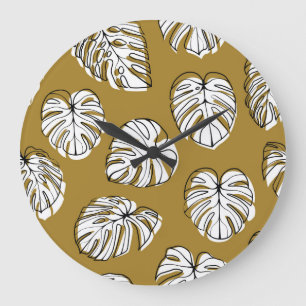 Monstera Leaf, Textile Seamless Pattern. Large Clock
