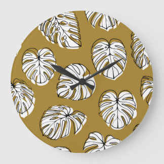 Monstera Leaf, Textile Seamless Pattern. Large Clock