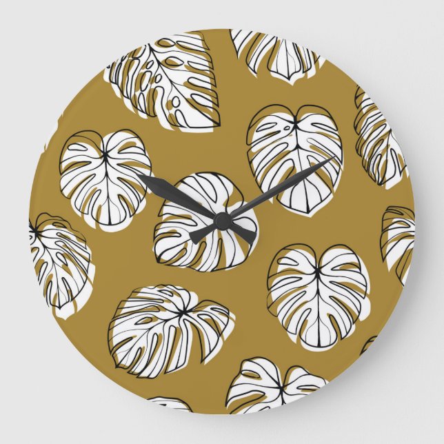 Monstera Leaf, Textile Seamless Pattern. Large Clock (Front)