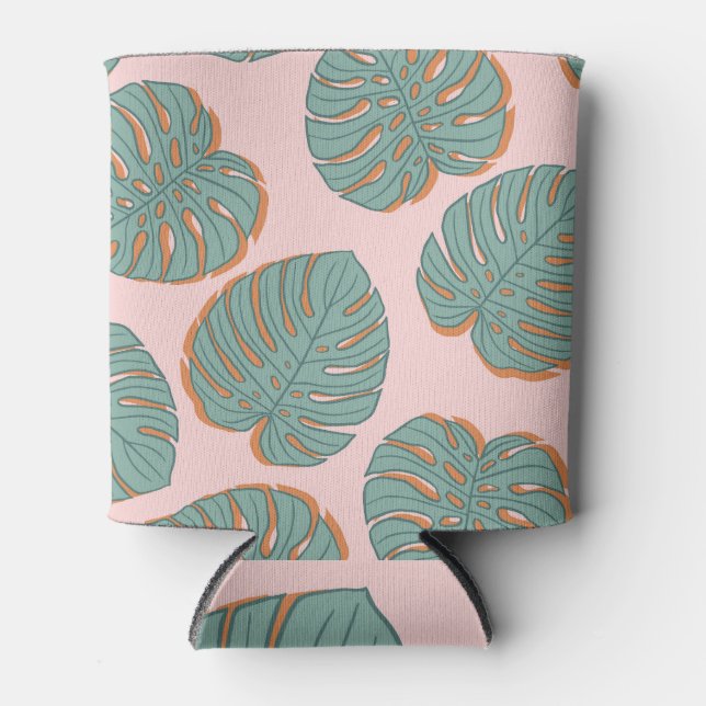 Monstera Leaf: Tropical Vintage Pattern Can Cooler (Front)