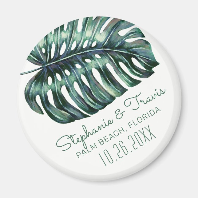 Monstera Leaf Tropical Wedding Save the Date  Magnet (Front)
