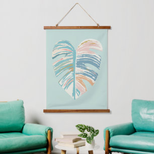 Monstera Leaf - Turquoise, Green, Coral, Mustard Hanging Tapestry