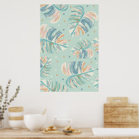 Monstera Leaf - Turquoise, Green, Coral, Mustard