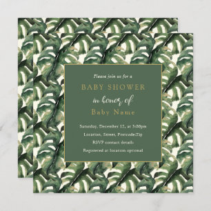 Monstera leaf unisex baby shower invitation