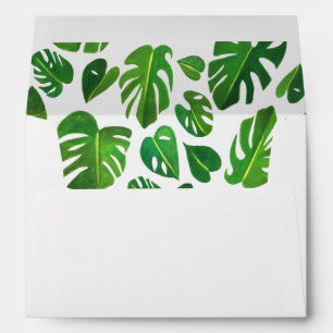 Monstera Leaf Watercolor Pattern Wedding Party Envelope