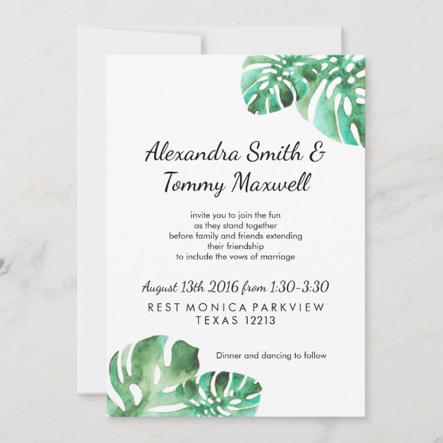 Monstera Leaf Wedding Invitation (Front)