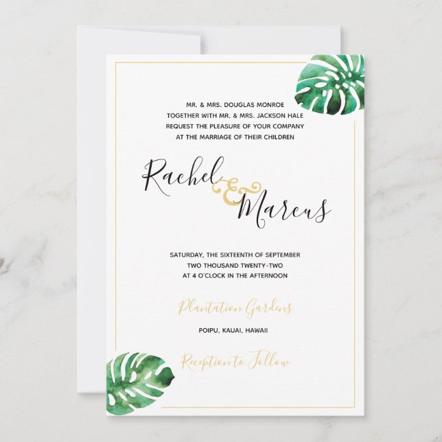 Monstera Leaf Wedding Invitation (Front)
