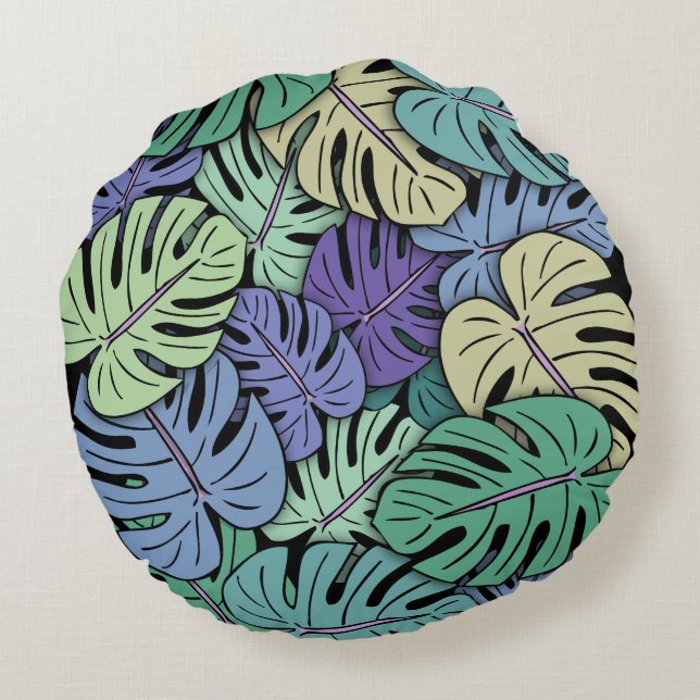 Monstera Leaves #6 Round Cushion (Back)