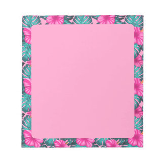 Monstera Leaves and Hibiscus, Teal and Pink Notepad