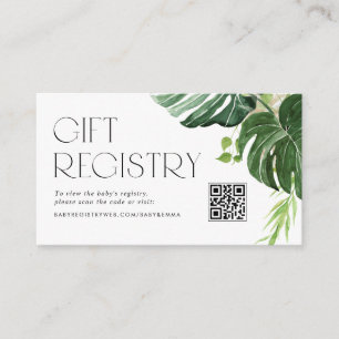 Monstera Leaves Baby Shower QR Code Registry Enclosure Card