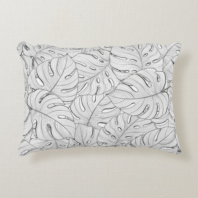 Monstera Leaves Black White Pattern Decorative Cushion (Front)
