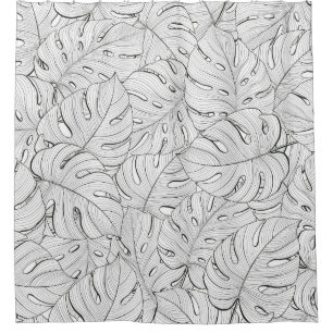 Monstera Leaves Black White Pattern Shower Curtain