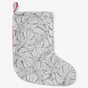 Monstera Leaves Black White Pattern Small Christmas Stocking