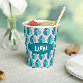 Monstera Leaves - Blue and Pink Paper Cups