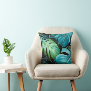 Monstera Leaves Botanical Tropical Jungle Foliage Cushion