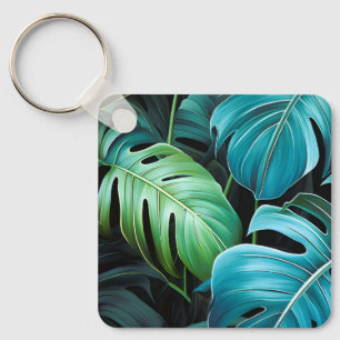 Monstera Leaves Botanical Tropical Jungle Foliage Key Ring