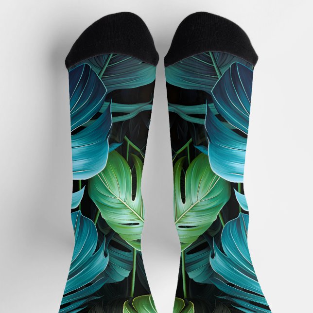 Monstera Leaves Botanical Tropical Jungle Foliage  Socks (Top)