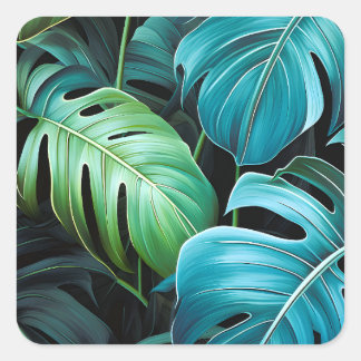 Monstera Leaves Botanical Tropical Jungle Foliage  Square Sticker