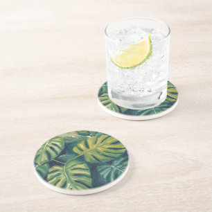 Monstera Leaves Botanical Watercolor Coaster