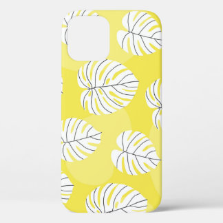 Monstera leaves, bright yellow background. iPhone 12 case