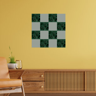 Monstera Leaves Chequered Pattern Poster