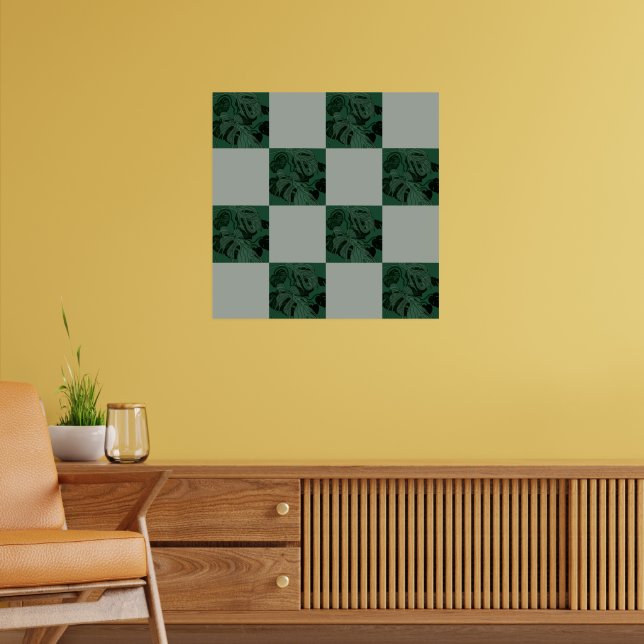  Monstera Leaves Chequered Pattern Poster (Living Room 2)