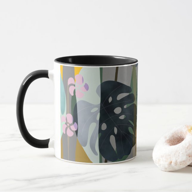 monstera leaves custom name mug (With Donut)