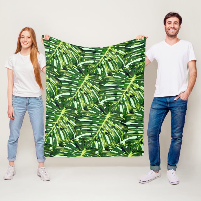 Monstera Leaves Fleece Blanket Greenery (In Situ)