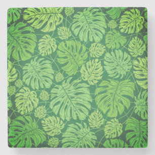 Monstera leaves floral pattern stone coaster