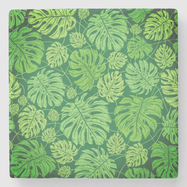 Monstera leaves floral pattern  stone coaster (Front)
