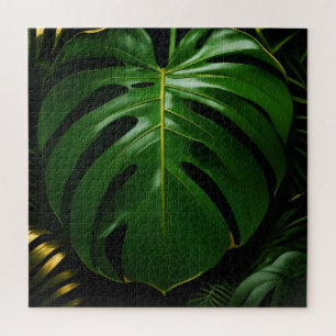 Monstera Leaves Gold Jungle Glamour Jigsaw Puzzle