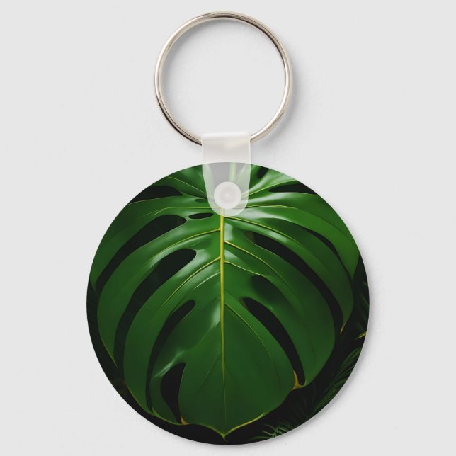 Monstera Leaves Gold Jungle Glamour Key Ring (Front)