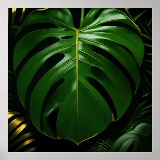 Monstera Leaves Gold Jungle Glamour Poster