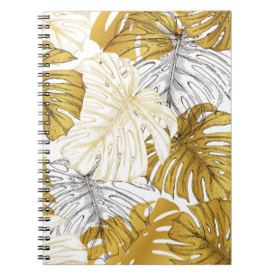 Monstera Leaves: Golden White Notebook
